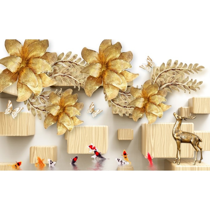 Fototapet 3D modern flori cerb pesti, Premium Canvas 250 x 360 cm