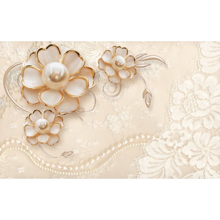 Fototapet 3D flori auriu crem, Premium Canvas 250 x 360 cm