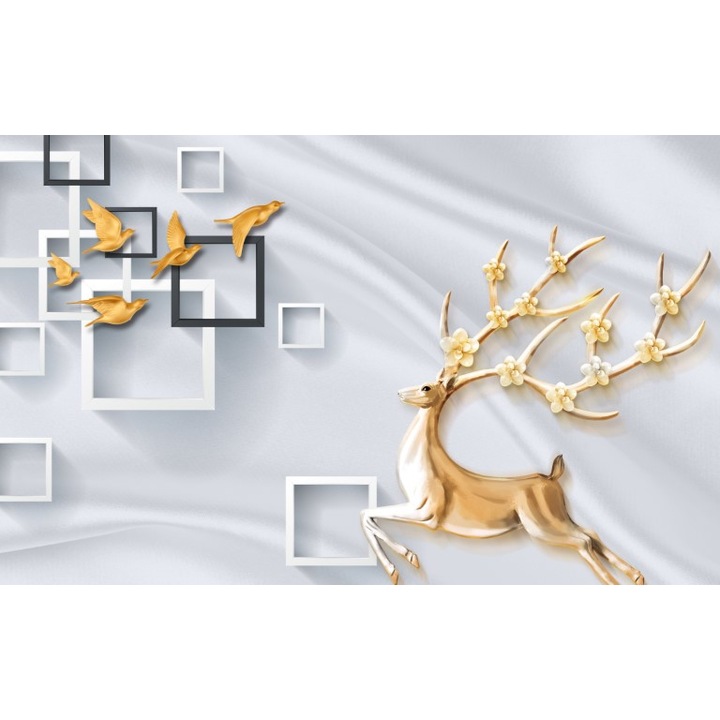 Fototapet 3D cerb patrate alb, Premium Canvas 250 x 360 cm