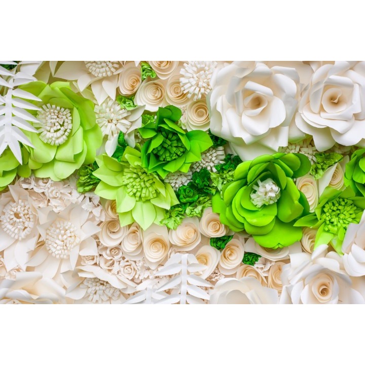 Fototapet 3D flori verzi si albe, Premium Canvas 250 x 360 cm