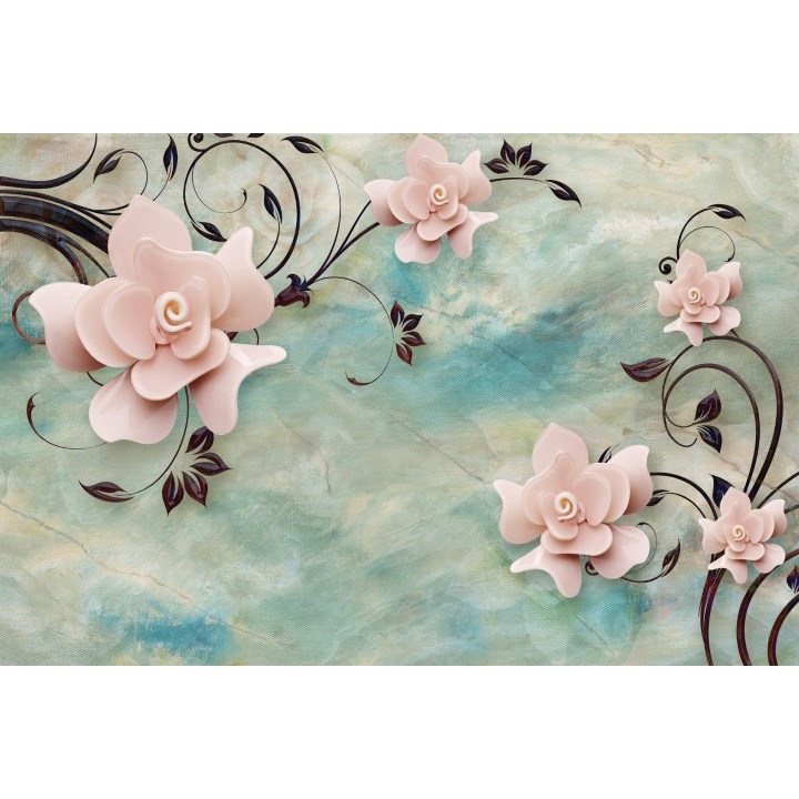 Fototapet 3D flori roz albastru, Premium Canvas 250 x 360 cm