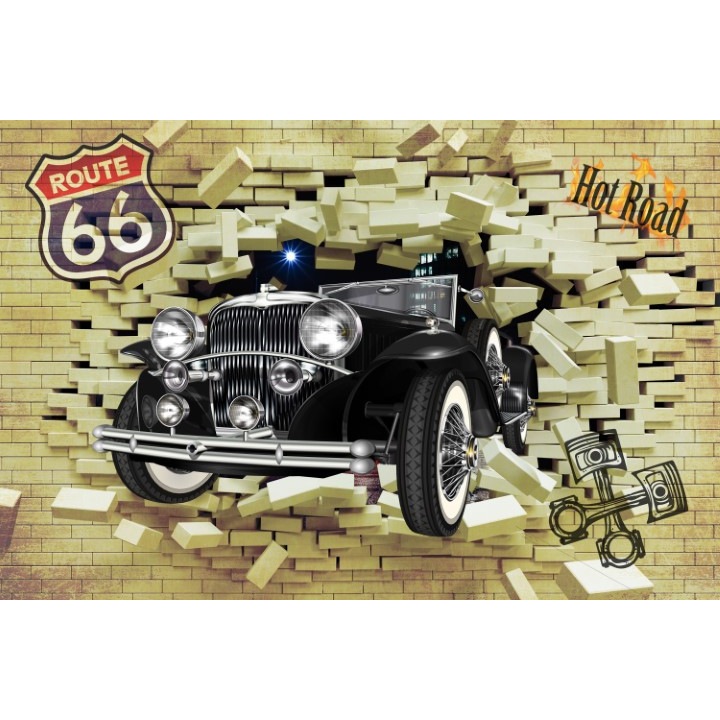 Fototapet 3D masina zid route66, Premium Canvas 250 x 360 cm