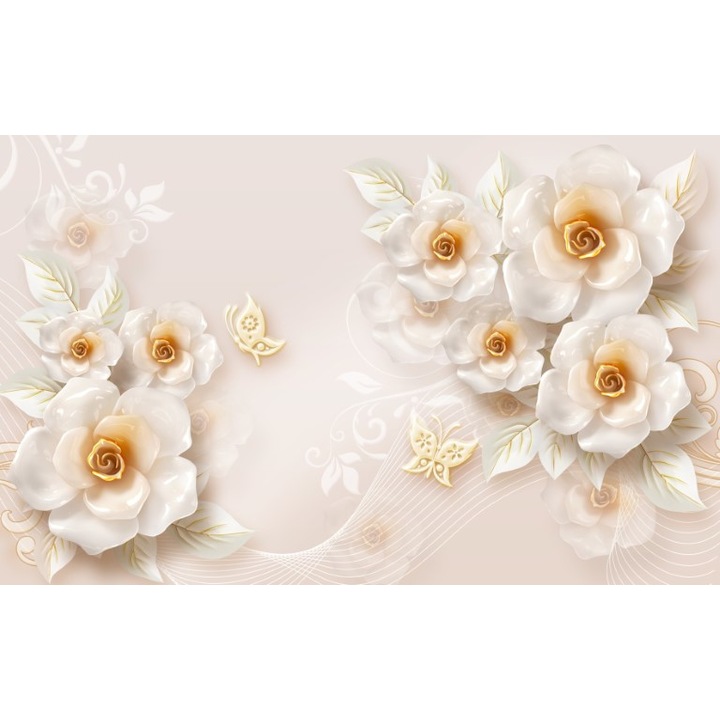 Fototapet 3D flori alb perlat, Premium Canvas 250 x 360 cm