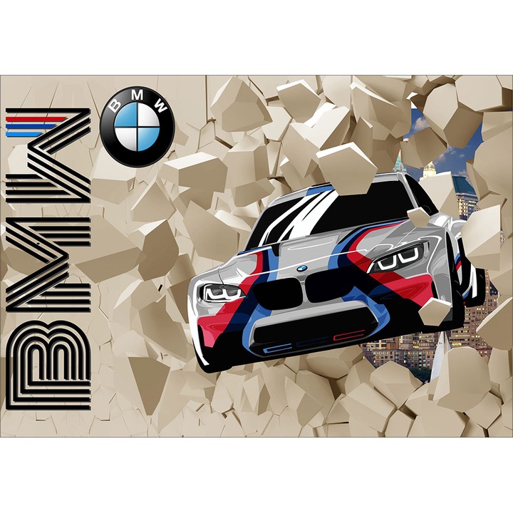 Fototapet copii Masina BMW 3D, hartie, multicolor, 250 x 400 cm