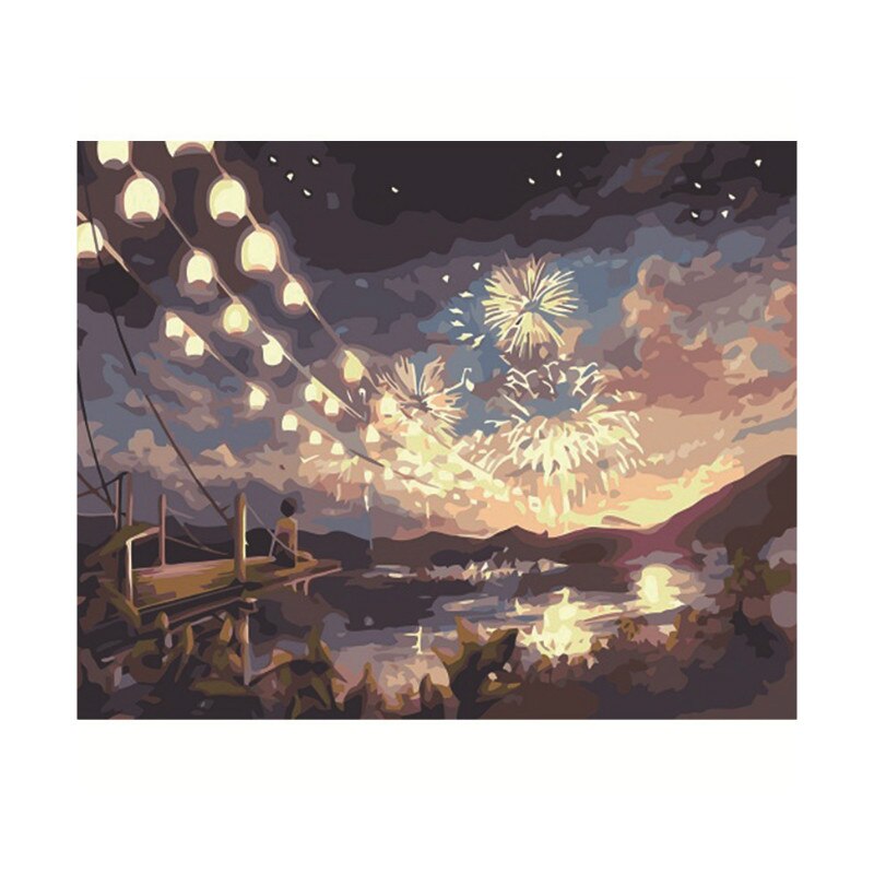 Set de pictura pe numere DIY, AMTMBS, Vopsea acrilica, Model Peisaj, 16 x 20 inch, Multicolor