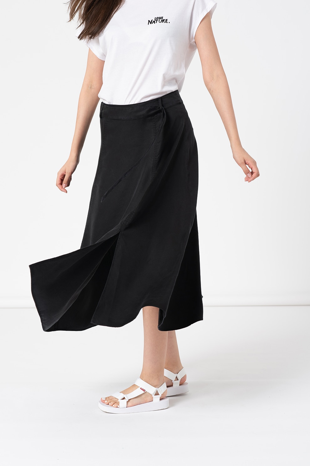 Marc O'Polo, Fusta midi de lyocell cu model petrecut, Negru