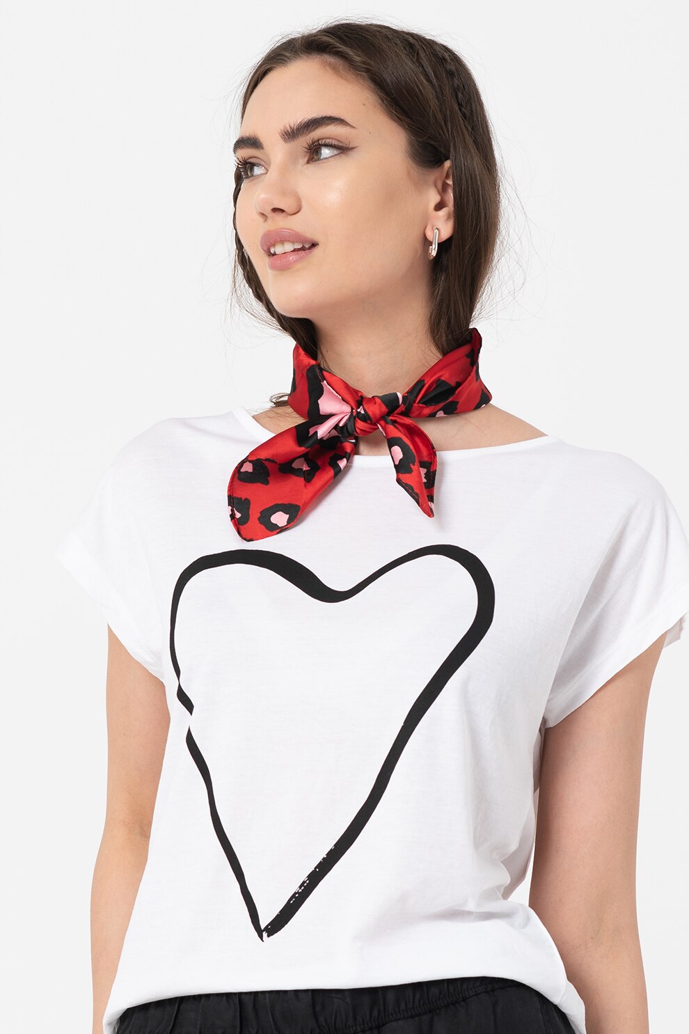 Marc O'Polo, Tricou cu imprimeu text si decolteu rotund, Alb/Negru