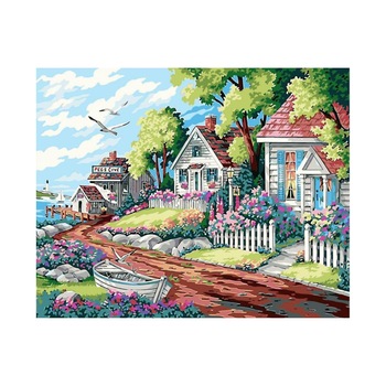 Set de pictura pe numere DIY, AMTMBS, Vopsea acrilica, Model Peisaj Case, 16 x 25 inch, Multicolor Set de pictura pe numere DIY, AMTMBS, Vopsea acrilica, Model Peisaj Case, 16 x 25 inch, Multicolor