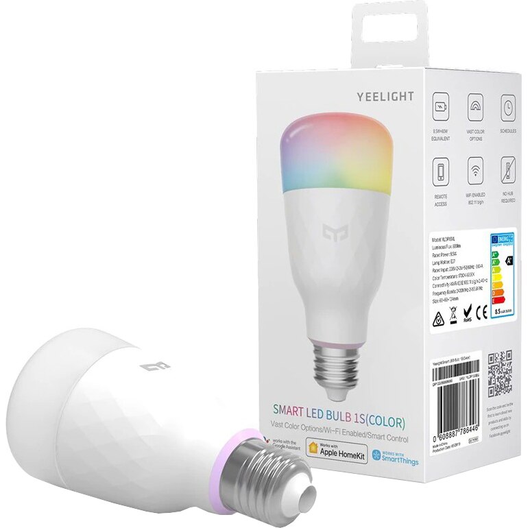 Bec LED RGB inteligent YeeLight 1S YLDP13YL, Wi-Fi, E27, 8.5W, 800 lm, lumina colorata, compatibil cu Google Assistant, Apple HomeKit & SmartThings