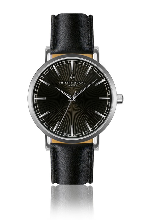 Philipp Blanc, Ceas unisex analog cu o curea de piele, Negru