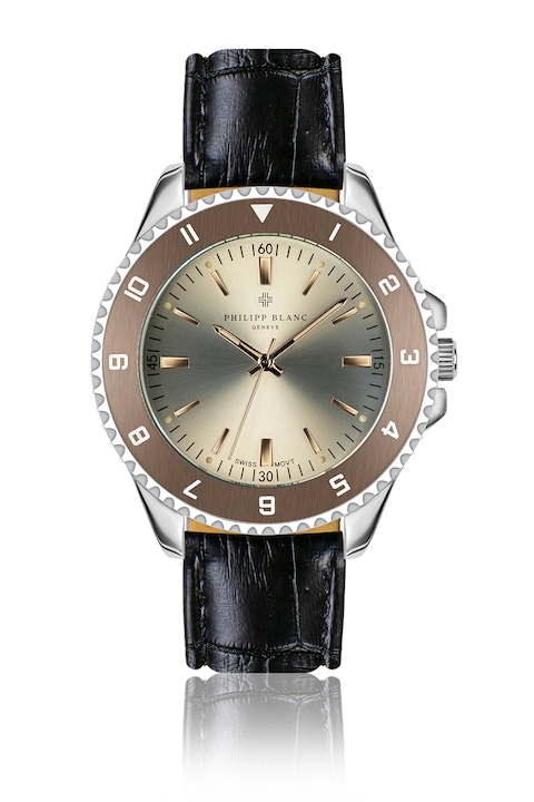 Philipp Blanc, Rozsdamentes acél karóra bőrszíjjal, Fekete
