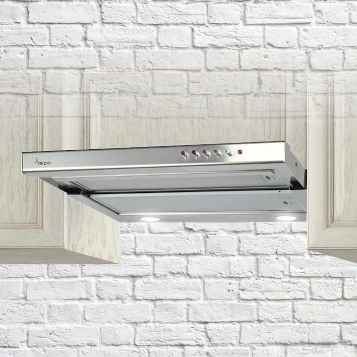 Hota decorativa insulara Akpo WK-5 SOFT 60 INOX, putere absorbtie 207 mc/h, 1 motor, 60 cm, Inox