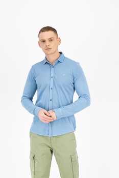 Marc O'Polo, Camasa din bumbac organic pique, Albastru prafuit Marc O'Polo, Camasa din bumbac organic pique, Albastru prafuit