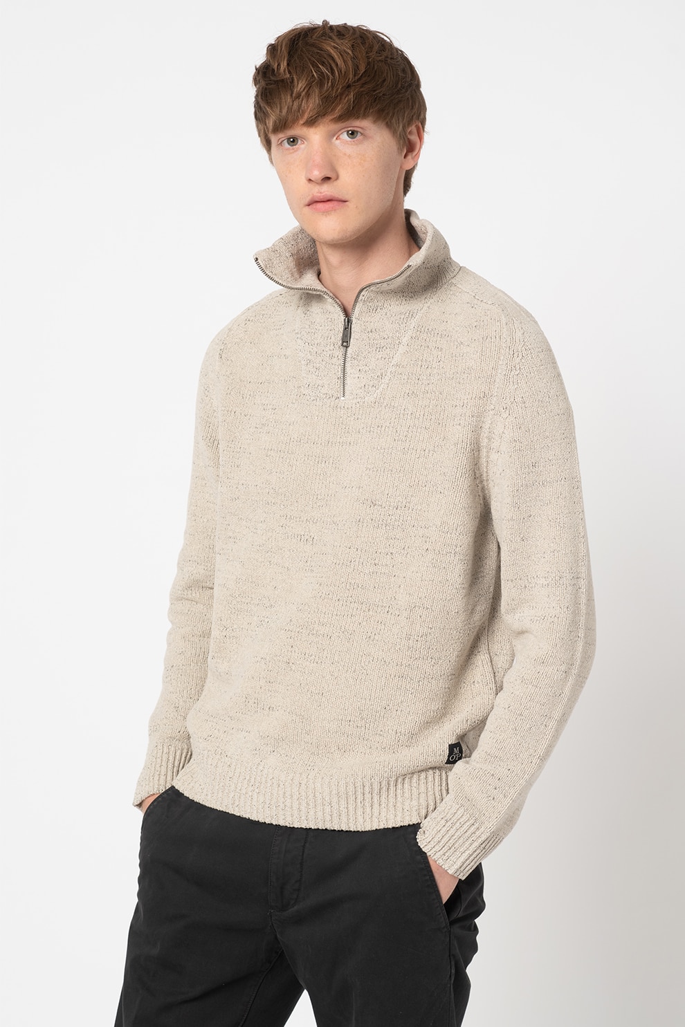 Marc O'Polo, Pulover relaxed fit cu fermoar scurt, Maro nisip