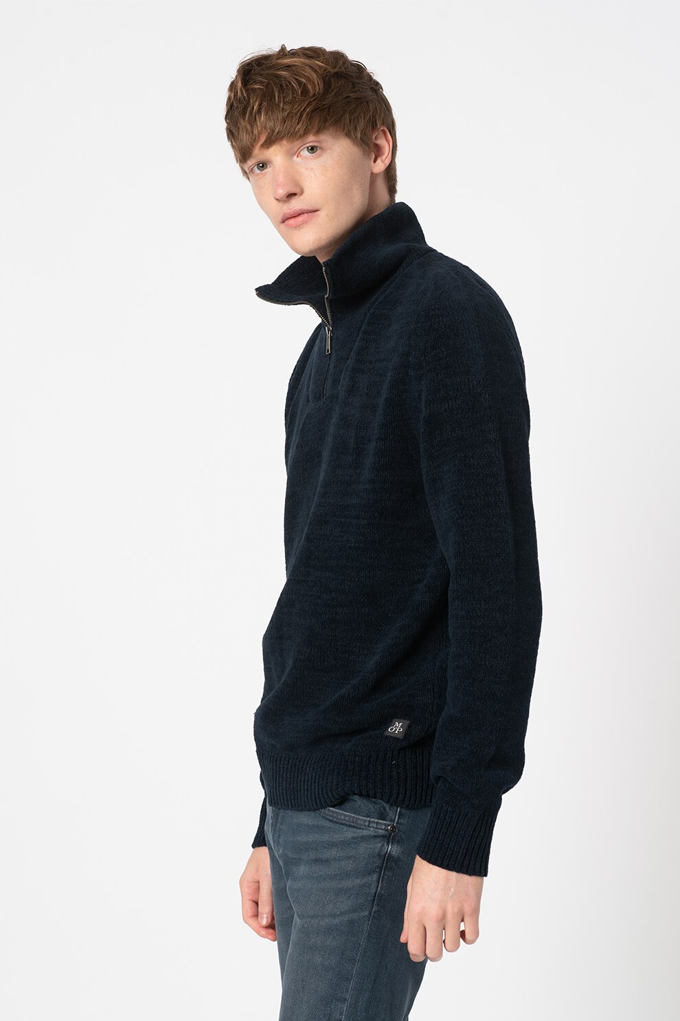 Marc O'Polo, Pulover relaxed fit cu fermoar scurt, Bleumarin