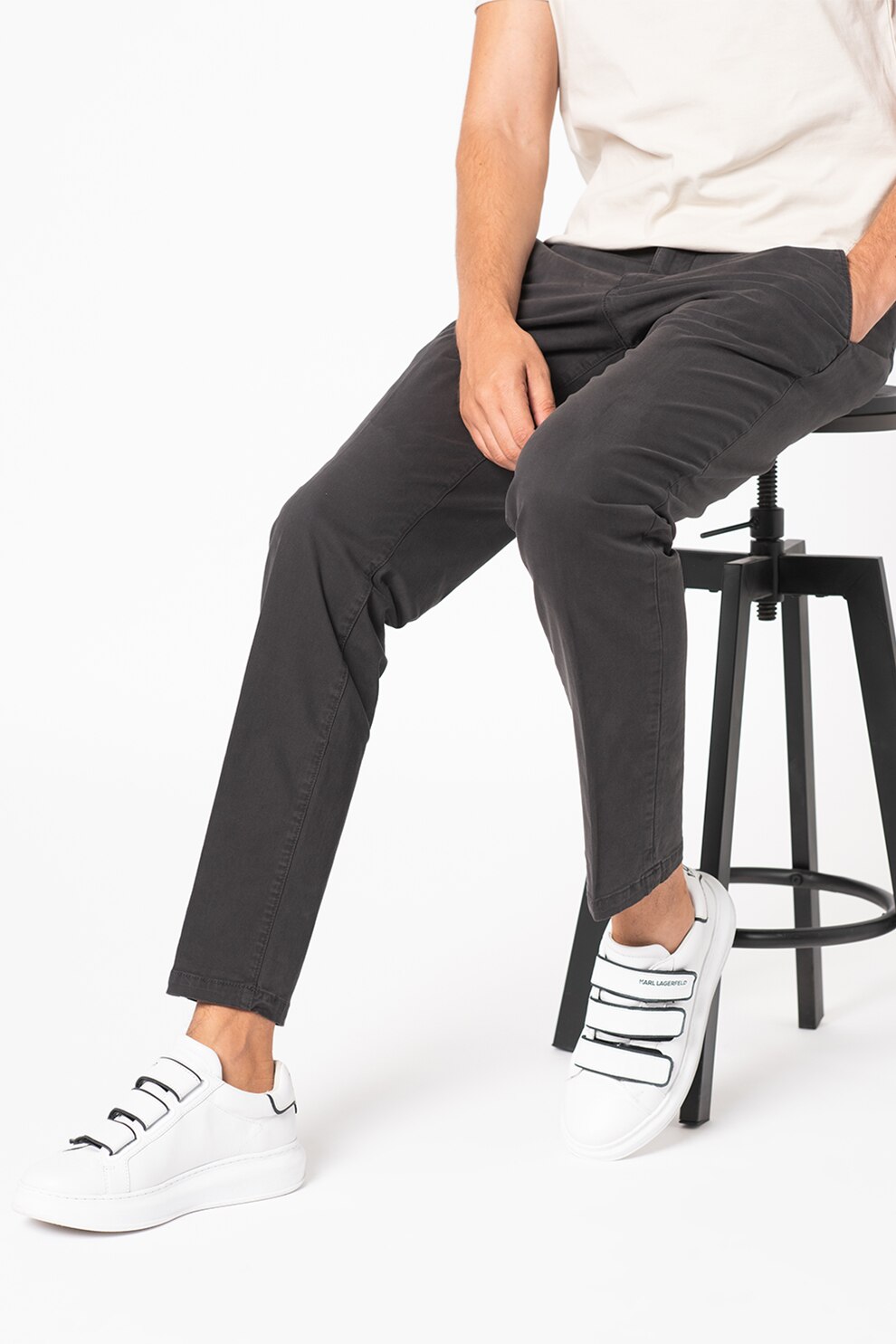 Marc O'Polo, Pantaloni chino conici Stig, Gri inchis