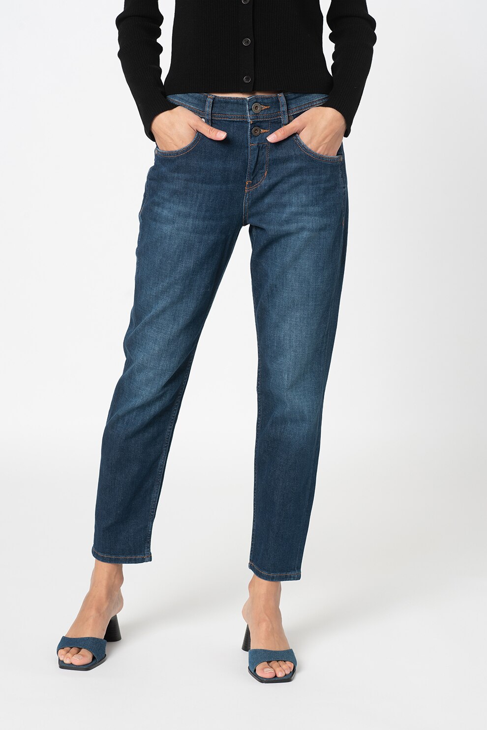 Marc O'Polo, Blugi crop boyfriend, Albastru, W28-L34