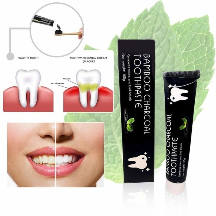 Bamboo fogkrém, fogfehérítés, bambusz aktív szén, csökkenti a foltokat és a rossz szájszagot, 105 g