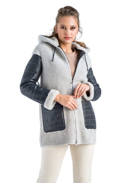 Jacheta din blana de miel 2019, Gri