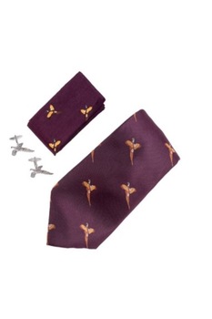 Set Jack Pyke, cravata, batista si butoni cu fazan, in cutie eleganta, visiniu Set Jack Pyke, cravata, batista si butoni cu fazan, in cutie eleganta, visiniu