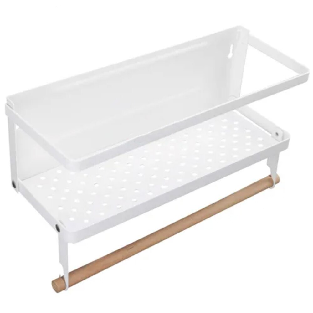 Raft metalic pentru condimente Quasar & Co., cu suport rola prosop, prindere magnetica, pliabil, 32 x 11 x 17.8 cm, alb