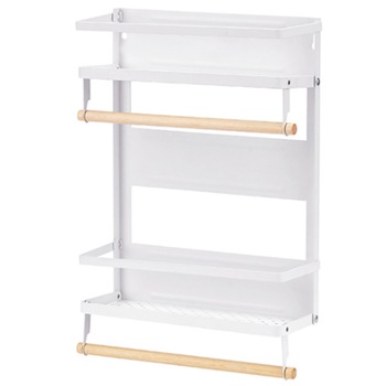 Raft metalic pentru condimente, Quasar & Co., 2 polite, suport rola prosop, suport folie alimentara, prindere magnetica, 29 x 8 x 48 cm, alb Raft metalic pentru condimente, Quasar & Co., 2 polite, suport rola prosop, suport folie alimentara, prindere magnetica, 29 x 8 x 48 cm, alb