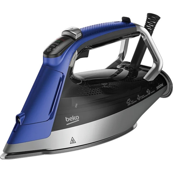 Fier de calcat BEKO SPA9130B, 3000W, 280g/min, 350ml, talpa SoftGlide, Albastru-Negru