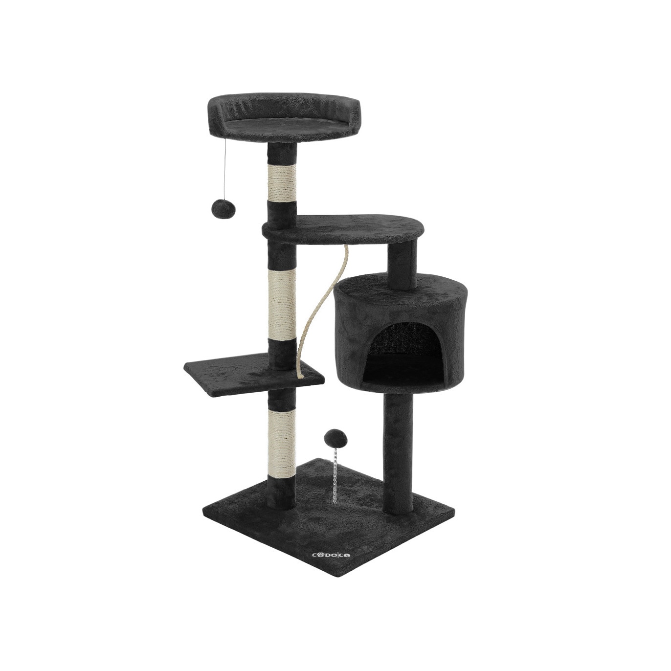 Ansamblu de joaca pentru pisici cu platforma mare pentru vizionare, Gri, H 112 cm