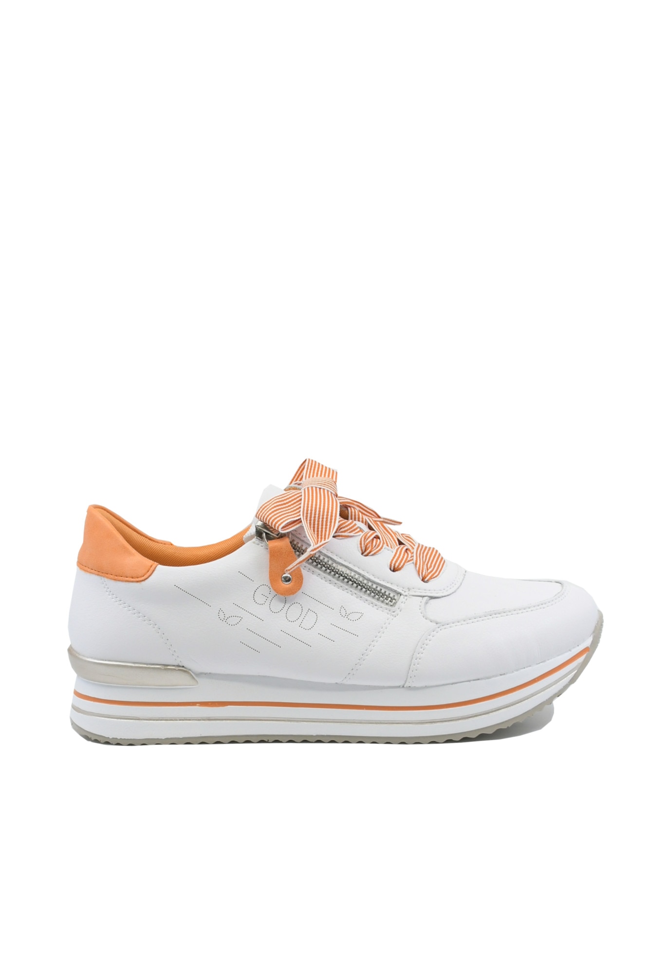 Pantofi sport dama alb-orange, din piele naturala