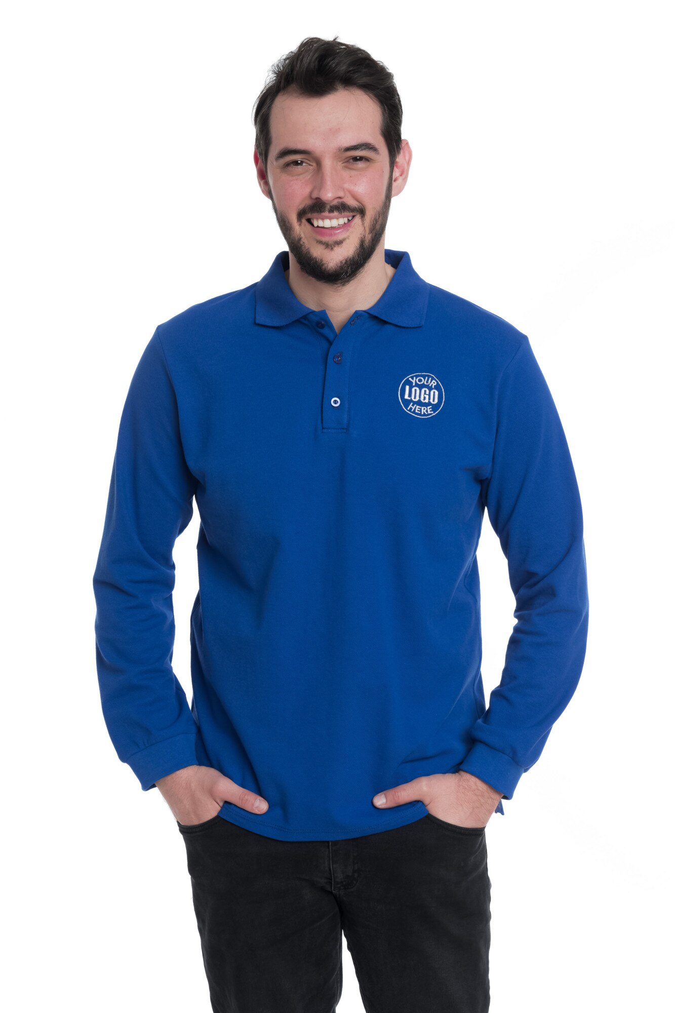 Tricou polo personalizat cu logo firma ta prin broderie, barbatesc, maneca lunga, Dress To Impress, Albastru