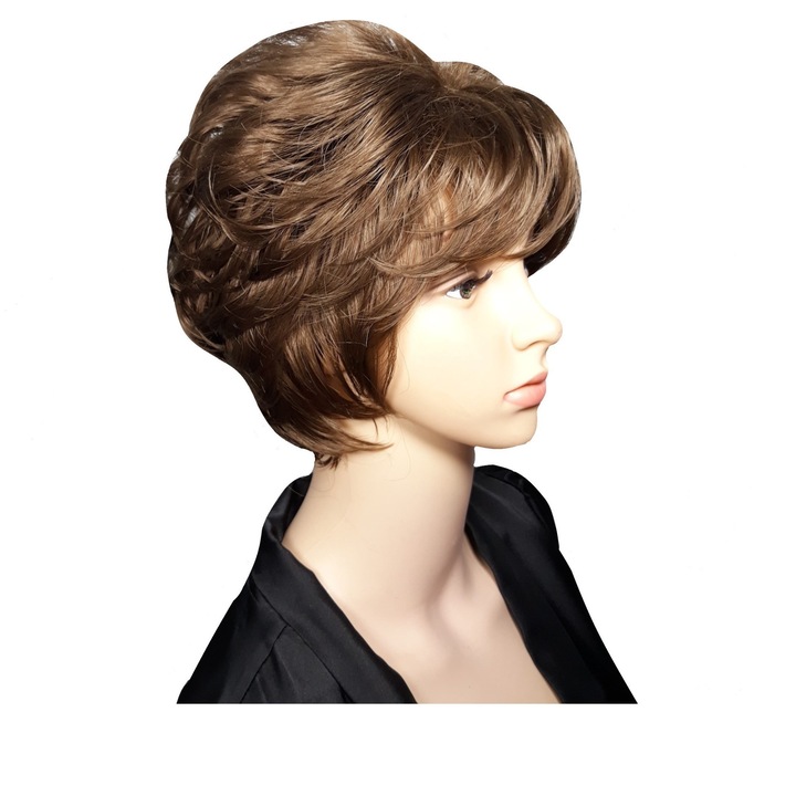 Peruca dama, fibra sintetica, cu aspect natural, saten aramiu