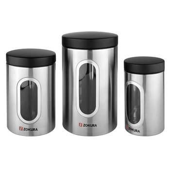Set 3 recipiente depozitare, inox - Zokura Set 3 recipiente depozitare, inox - Zokura