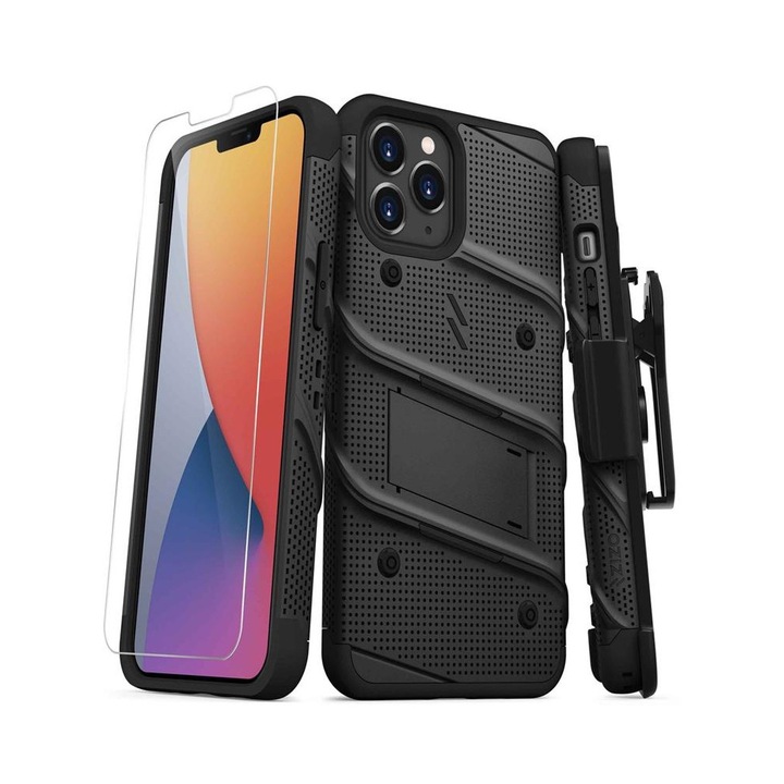 Калъф Zizo Bolt Cover Armored с 9Н стъклен протектор за iPhone 12 / iPhone 12 Pro, Black