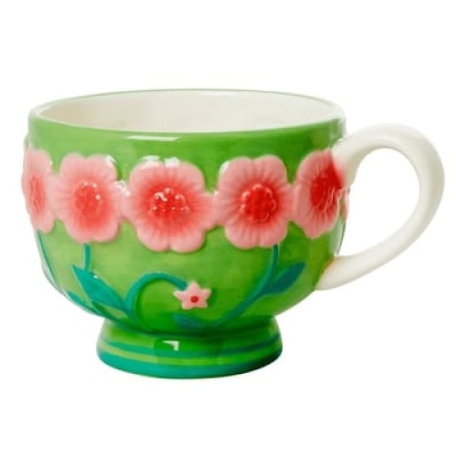 Cana Ceramica Rice Cu Design Floral Pink/ Verde 300ml
