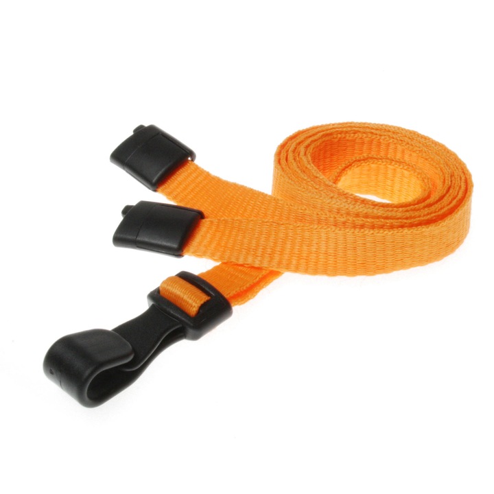 Set 10 buc snur ecuson legitimatie textil cu sistem breakaway antistrangulare si clips plastic, portocaliu