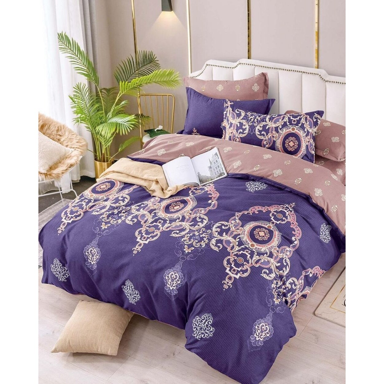 Set Lenjerie Finet, Cearceaf de Pat cu Elastic, 6 Piese, Pat 2 Persoane, FNJE-34