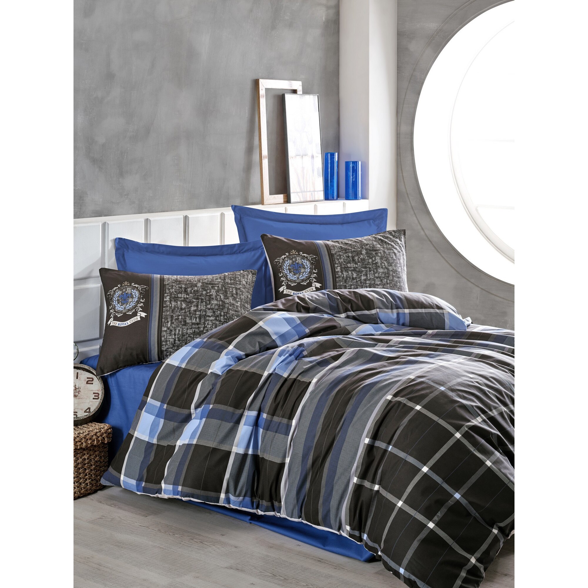 Lenjerie pat dublu, bumbac 100% ranforce, 4 piese, Cotton Box, Roberto - Anthracite