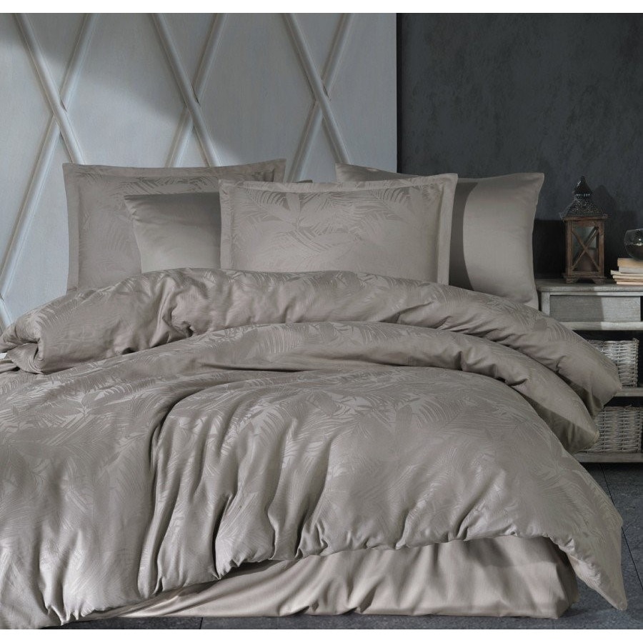 Lenjerie de pat dublu, jacquard satin, 6 piese, Clasy Home, Island V2 Maro