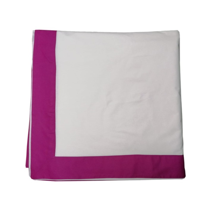 Cearsaf pat, alb/fucsia, bumbac percale 100%, 260/240 cm