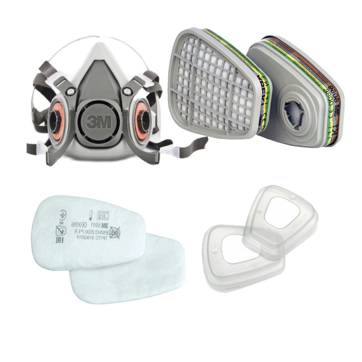 Set masca de protectie respiratorie, 3M-6200, 2 buc filtre 3M-6059, prefiltre 3M-5911, capace 3M-501