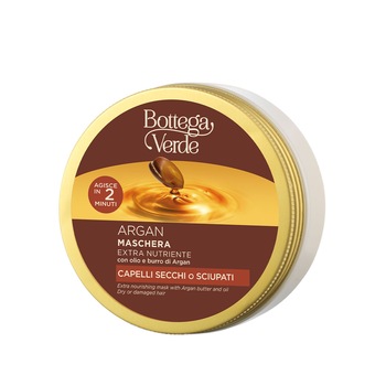 Masca pentru par deteriorat si fragil cu ulei si unt de argan - Argan, 200 ML, Bottega Verde Masca pentru par deteriorat si fragil cu ulei si unt de argan - Argan, 200 ML, Bottega Verde
