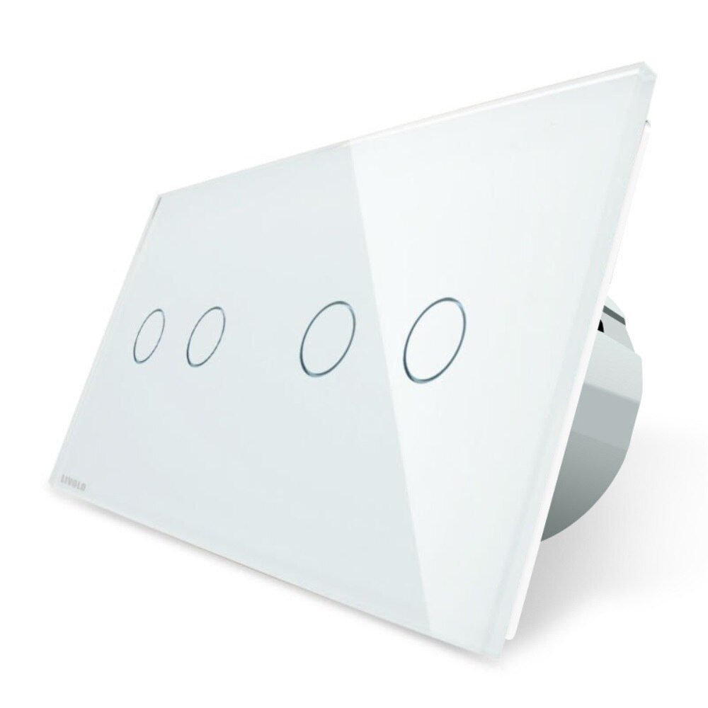 Intrerupator dublu / dublu cu touch Livolo din sticla, Alb, Protocol ZigBee, Control de pe telefon