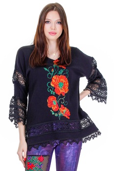 Bluza, Liza Panait, R2439, vascoza, alba, Neagra Bluza, Liza Panait, R2439, vascoza, alba, Neagra