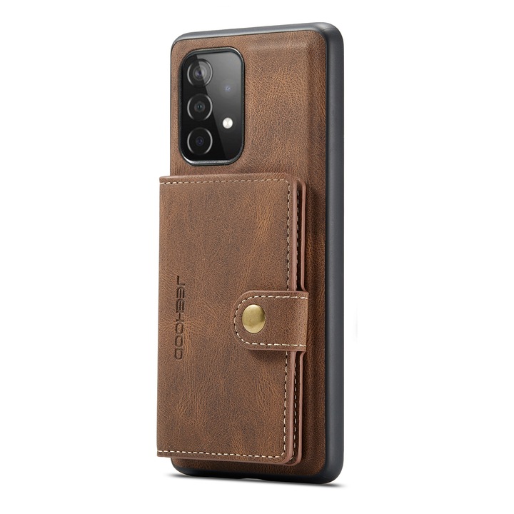 Samsung Galaxy A52 4G, A52 5G, A52s, CaseMe tok, puha textúrájú bőr, hátlap, levehető mini pénztárca, Barna