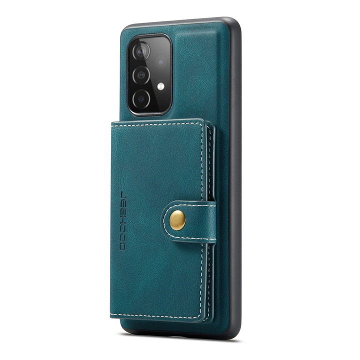 Husa pentru Samsung Galaxy A52 4G, A52 5G, A52s, CaseMe, piele cu textura moale, back cover, mini portofel detasabil, stand, suport carduri, bani, Albastru