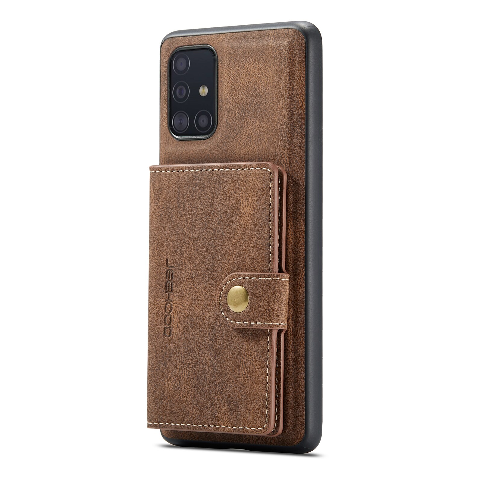 Husa pentru Samsung Galaxy A71, CaseMe, piele cu textura moale, back cover, mini portofel detasabil, stand, suport carduri, bani, Maro