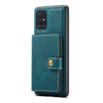 Husa pentru Samsung Galaxy A71, CaseMe, piele cu textura moale, back cover, mini portofel detasabil, stand, suport carduri, bani, Albastru