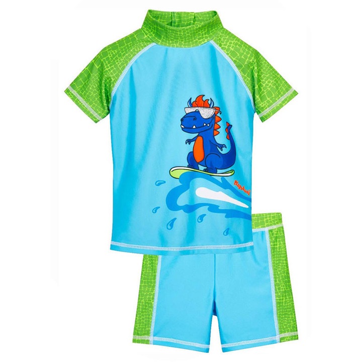 Costum baie din 2 piese, protectie UV 50+, baieti, Albastru/Verde, Multicolor