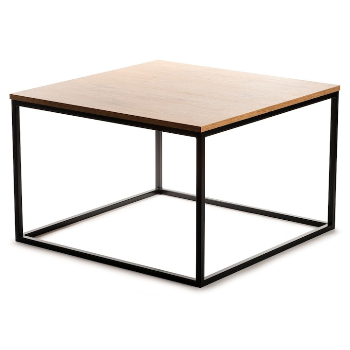 Маса за кафе, Loft, Quad, Лакирана основа, Лека метална конструкция, MDF материал, 80x80x50 см, Черен/Дъб
