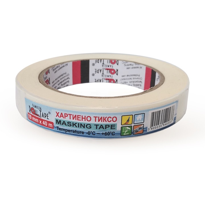 Banda de hartie rulanta, Familia Roll Tape, alb, 19 mm x 40 m